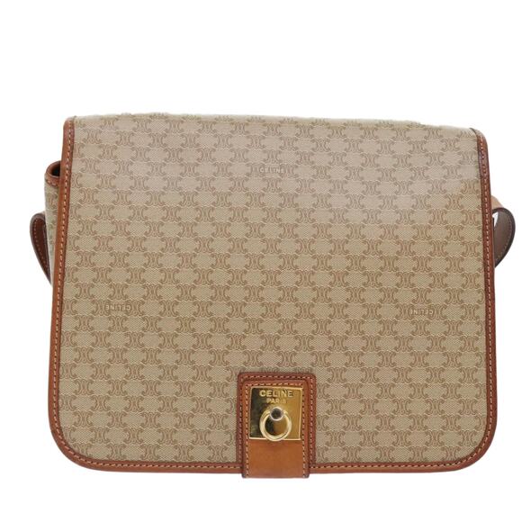 CELINE Macadam Canvas Shoulder Bag Beige Brown Gold - Picture 2 of 12